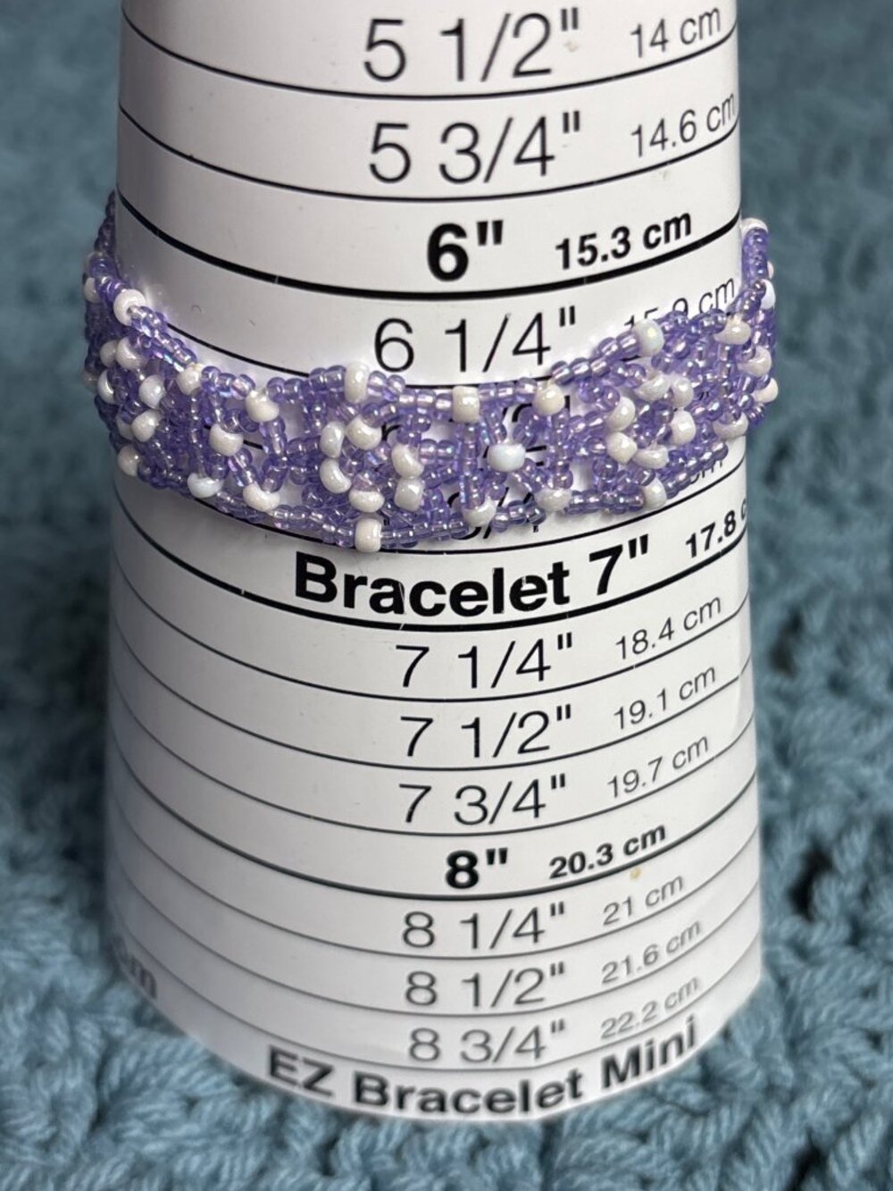 Artisan Seed Bead Bracelet Purple White 6.5 inches Long
